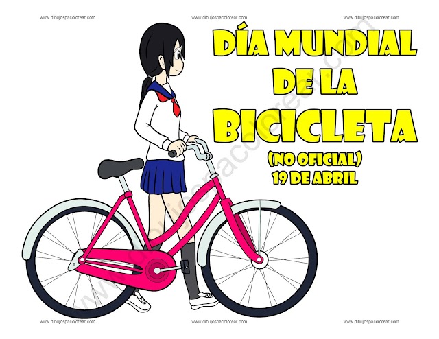 Día Mundial de la Bicicleta dibujo a color y para colorear